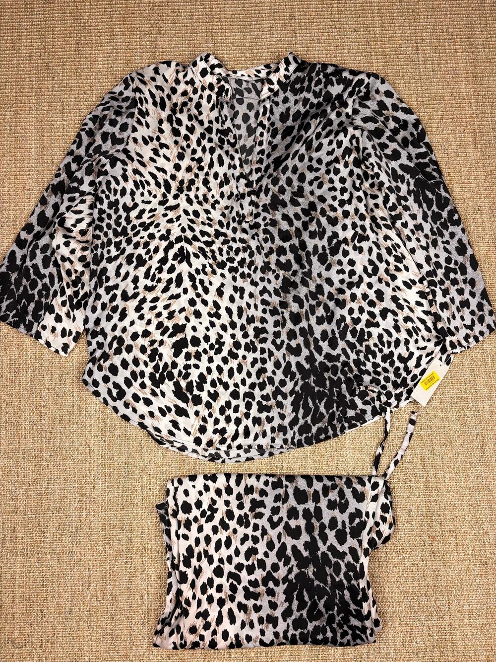 🐆 Natori Leopard Print Pajama Set | Size L | Tan/Black
